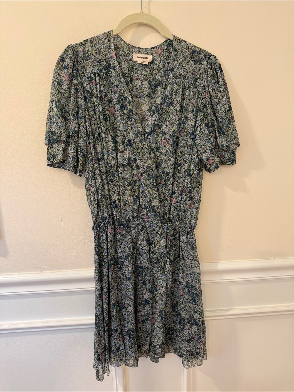 Zadig & Voltaire Navy Floral Wrap-Style Mini Dress